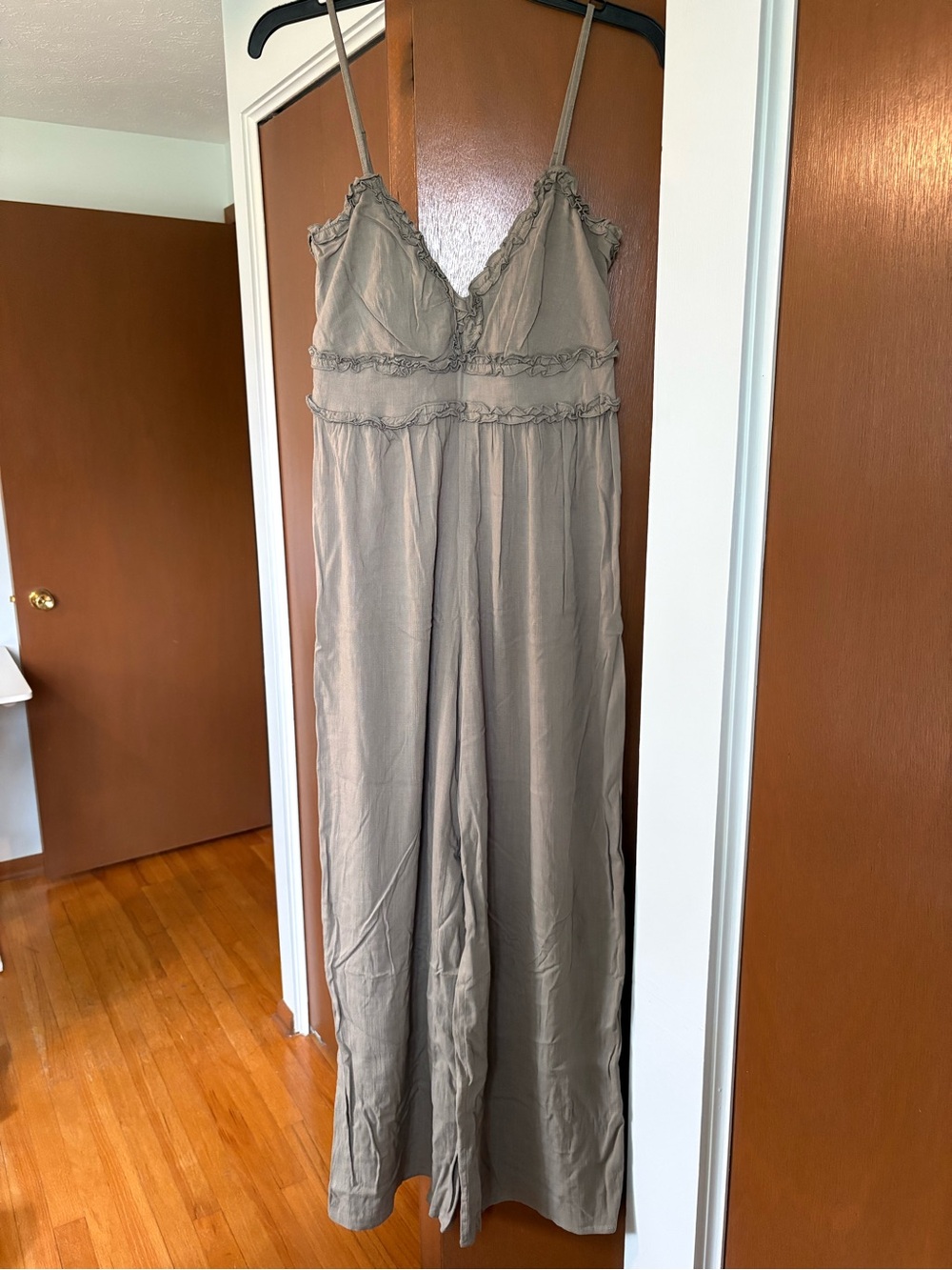 Franchesca’s Green Ruffle Trim Wide-Leg Jumpsuit